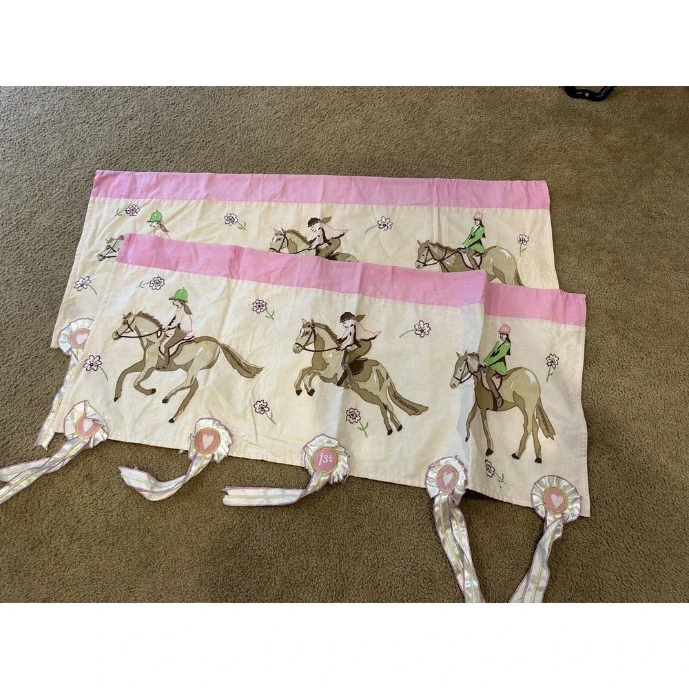 The Company Store Kids Pink Window Valance Horse Set 2 Equestrian Pony Jumper